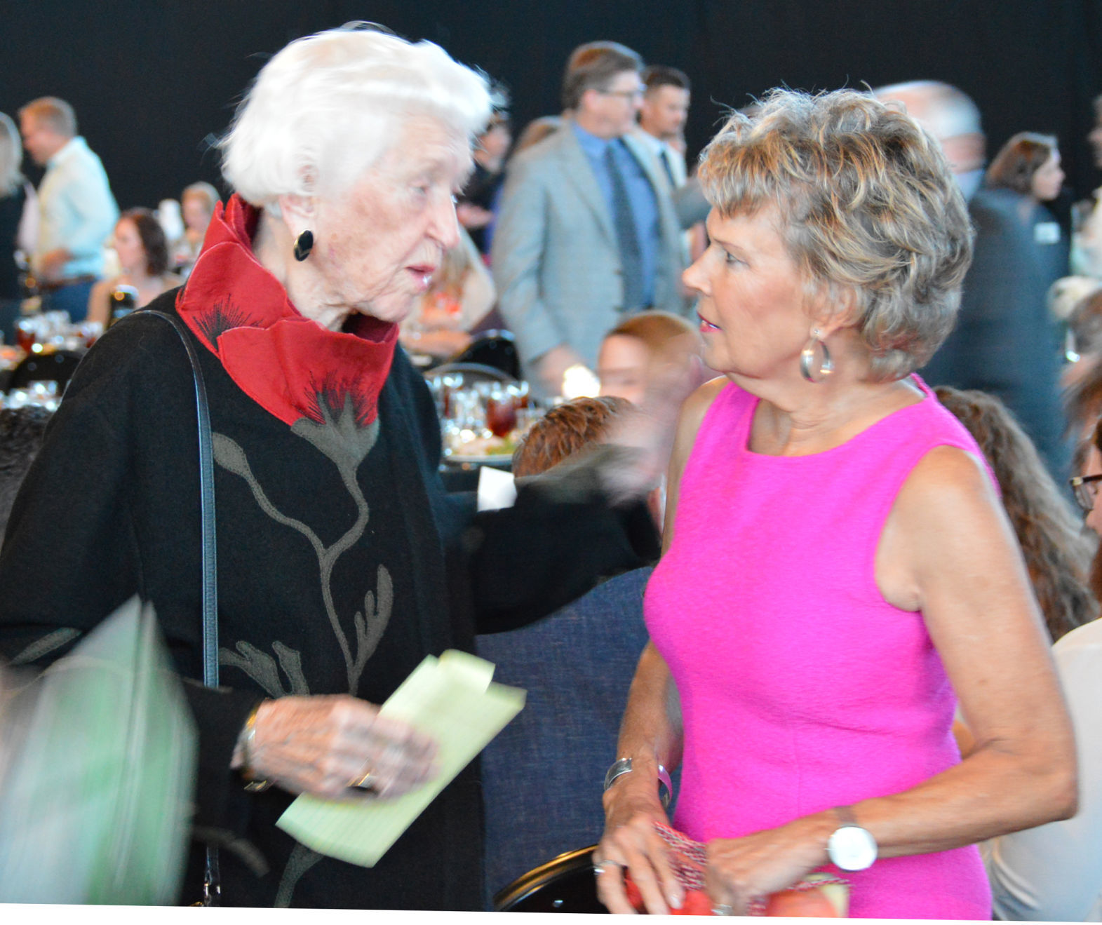 Alice Dittman visits with Excellence in Philanthropy winner Linda Robinson Rutz